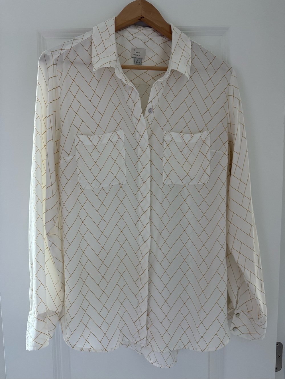 Light Cream Geometric Print Button-Up Shirt